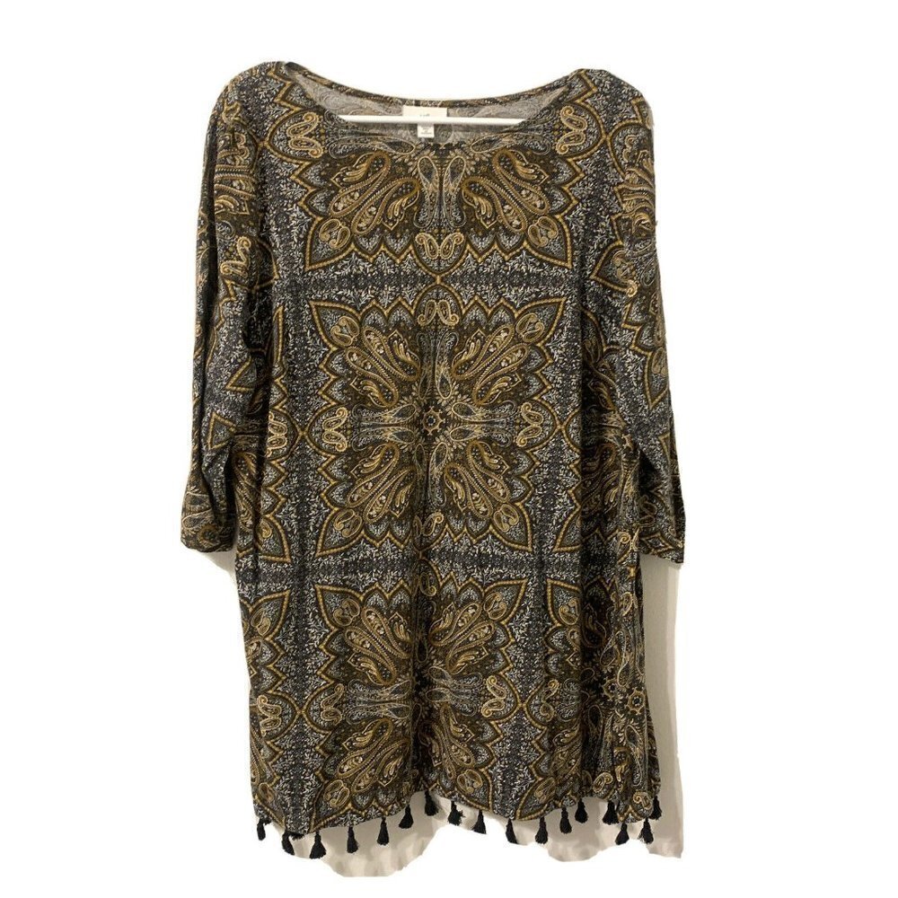 J. Jill Multicolor Paisley Print Fringe Hem Stretch Blouse